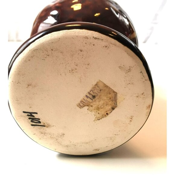 12.5" Vintage MCM Double Handle Urn Vase Brown White Drip Glaze Pottery 1960s - Picture 6 of 9